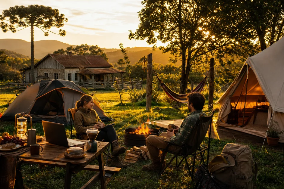 Antigos parques e fazendas se reinventam como destinos de camping, glamping e turismo ao ar livre no Sul do Brasil